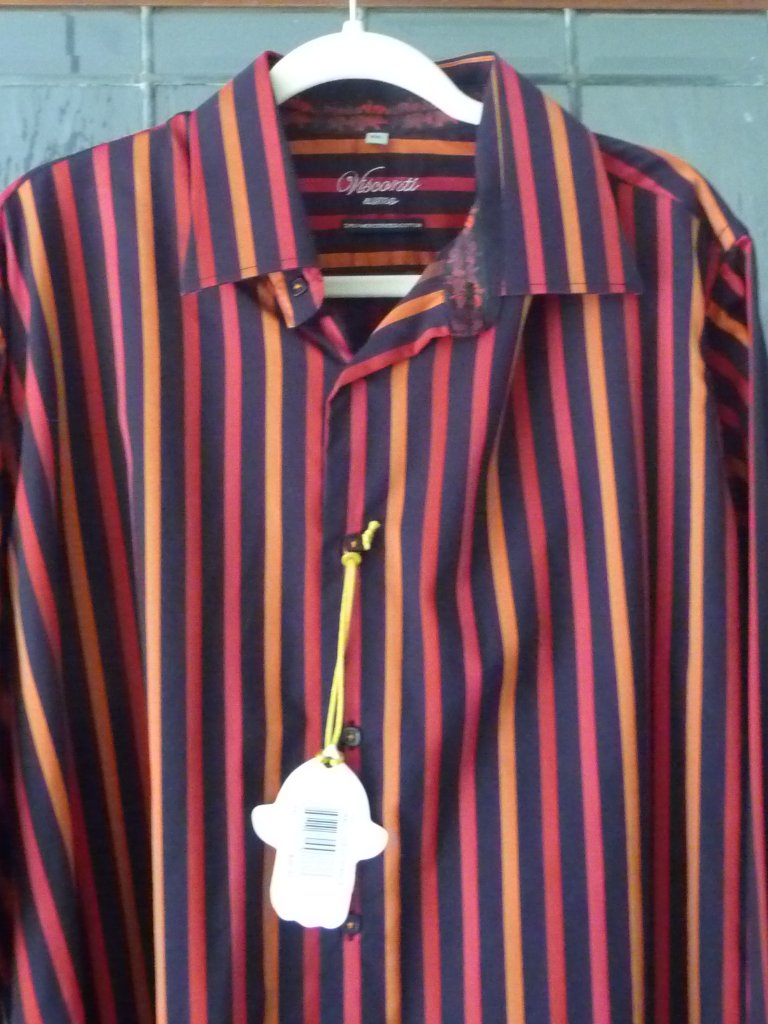 Visconti Size Xxl Red Black Stripe Mercerized Cotton Dress Shirt — image 5 of 8